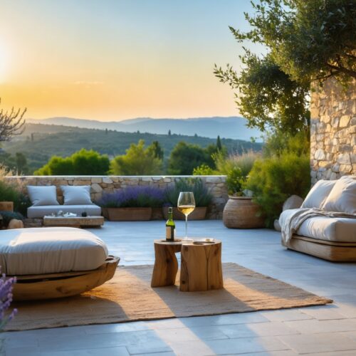 Entdecken Sie den perfekten Sommer-Rückzugsort: Griechische Weine und moderne Outdoor-Entspannung vereint